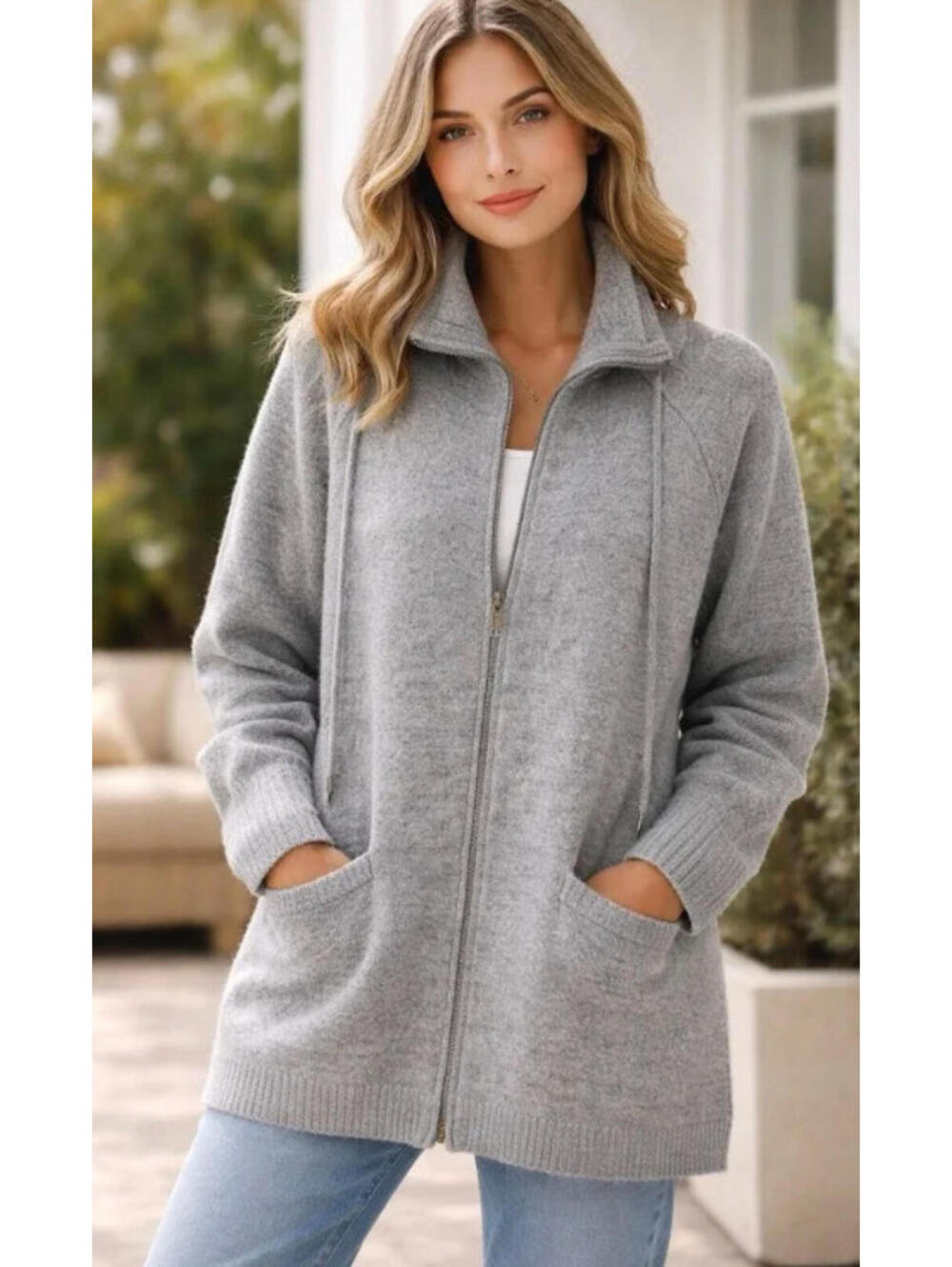 Ellen Tracey sz 2X all wool grey long full zip sweater slouchy and comfy C